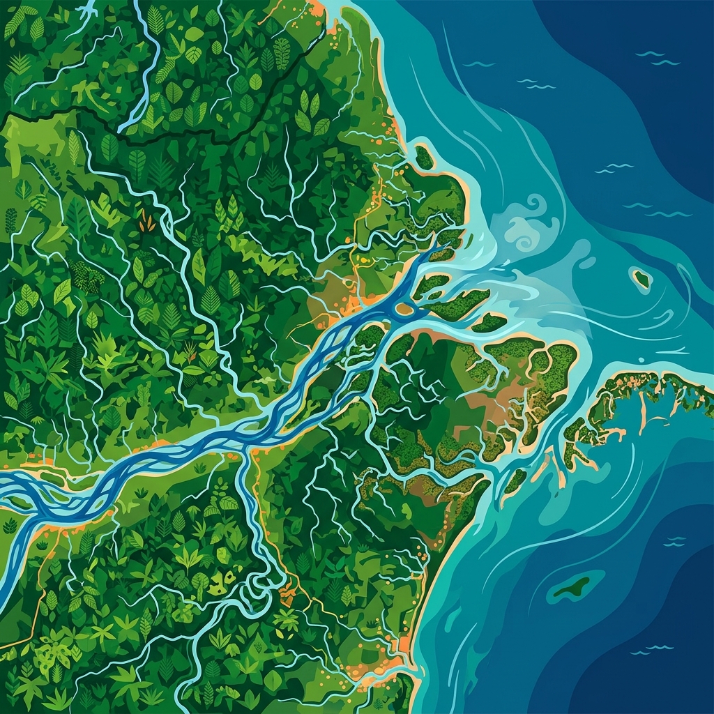 Satellite view of the Amazon River Estuary